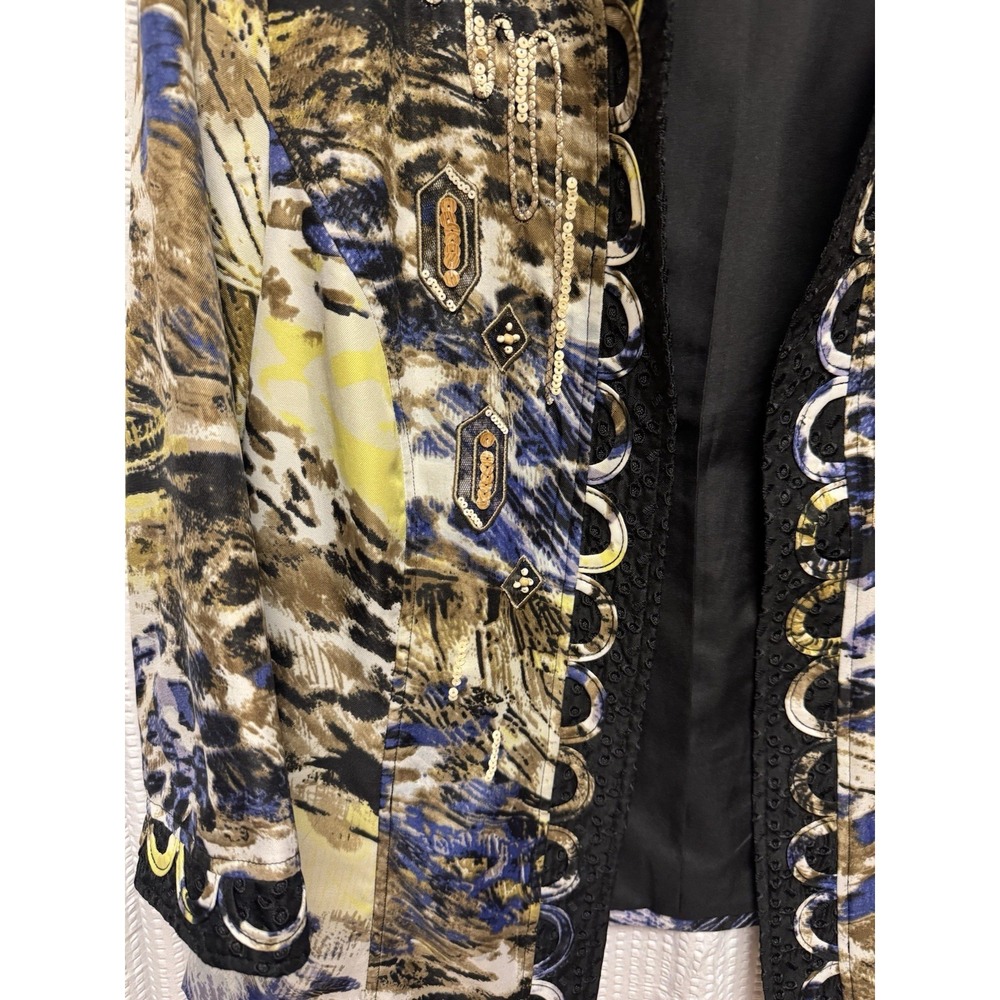 Chico's Women's Open Front Cardigan Blazer Animal Print Beads Sequin Size 3 - Picture 2 of 15